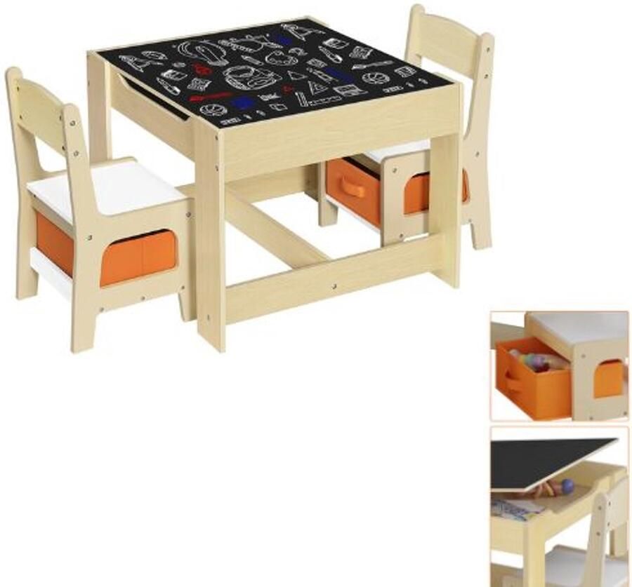 Serolux kindertafel Speeltafel Krijtbord MDF Twee opvouwbare opbergboxen knutselen tekenen lezen of spelen 60 x 60 x 48 cm Bruin