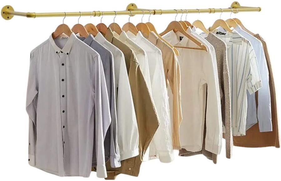 Serolux Kledinghangers Kledingrek metaal Kleding rek Kledingstang Kledingrekken wandgemonteerd kledingrek Draagkracht 60kg Afstelbaar tot 180 cm Goud