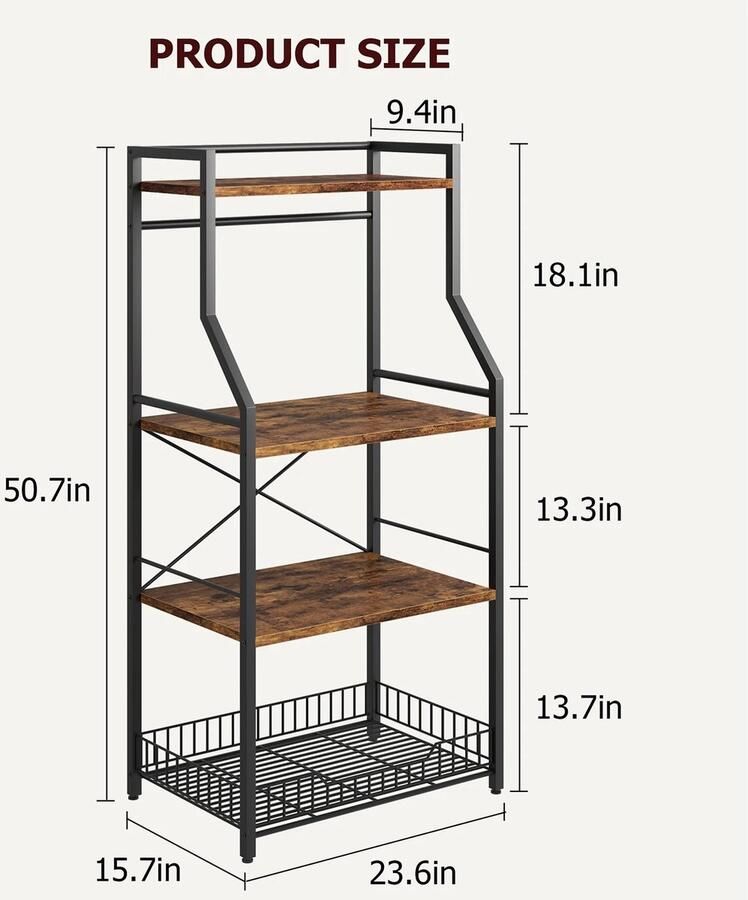Serolux Magnetronkast Keukenkast organizer Keukenblok Keuken kast Verstelbare voeten 4-laagse rek MDF-blad 40 × 60 × 128 cm Bruin - Foto 2