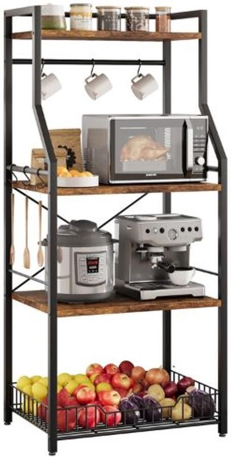 Serolux Magnetronkast Keukenkast organizer Keukenblok Keuken kast Verstelbare voeten 4-laagse rek MDF-blad 40 × 60 × 128 cm Bruin