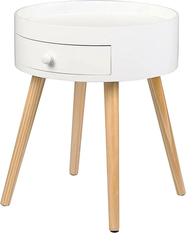 Serolux Salontafel rond Salontafel met opbergruimte Bijzettafels Lade- Waterafstotend en krasbestendig- Antislipdoppen MDF 38 × 38 × 45 5 cm- Wit