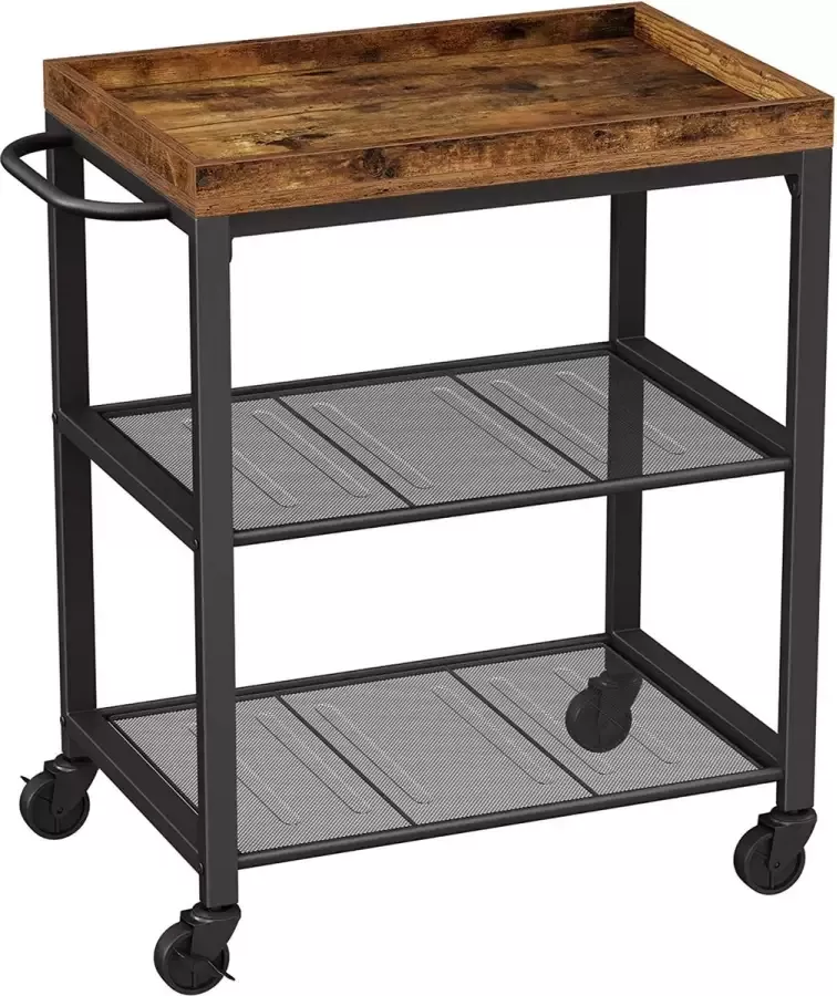 Serveerwagen keukenwagen met universele wielen keukenplank met verstelbare poten stabiel metalen frame 2 rasterniveaus 60 x 40 x 75 cm industrieel ontwerp vintage donkerbruin LRC75BX