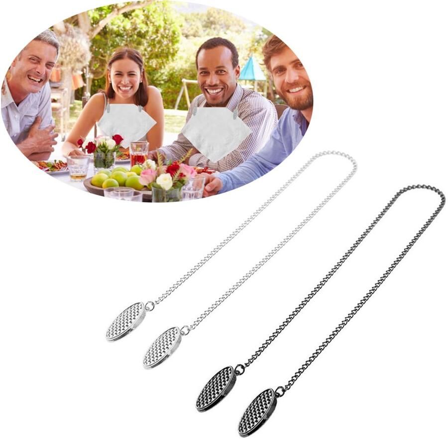 Servetklemmen met ketting Servettenhouder Servetketting met klemmetjes servetketting draagbare metalen servethouder servetketting met knijpers slabhouder volwassene servet ketting 2 stuks 50cm Servethouders Zilver en Gun Black