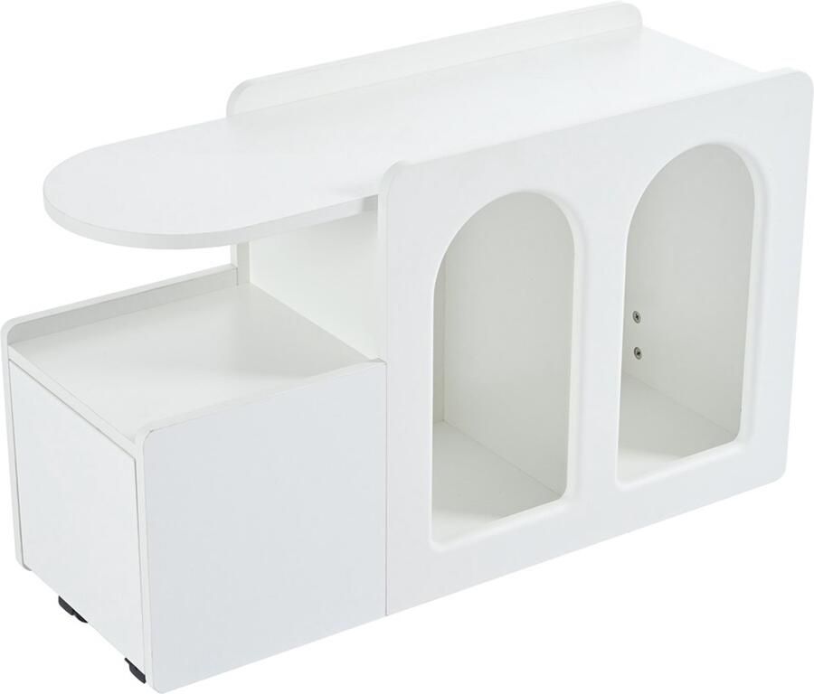 Servieskast opbergkast multifunctionele opbergwagen Met 3 open vakken 1 lade en rollen De bovenkant is aan beide zijden verhoogd met een minimalistisch boogvormig ontwerp 82x30x53 cm Wit