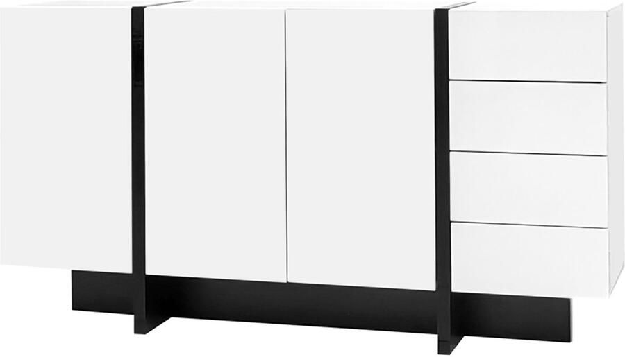 Servieskast opbergkast zijkast Met 2 deuren en 4 laden De oppervlakte heeft een gedeeltelijke hoogglansontwerp Uitstekend geschikt voor woonkamer of eetkamer 150x40x80 5 cm Wit