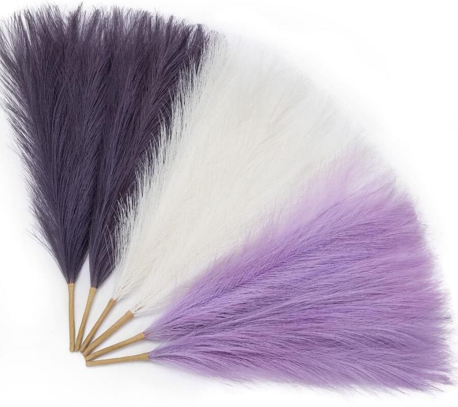 Serwalin 6 paars pampasgras kunstmatig 45cm nep mini pampasgras paarse woonkamerdecoratie pluizige zijden bloemen korte vaasvulling voor eettafel middelpunten voor eettafel