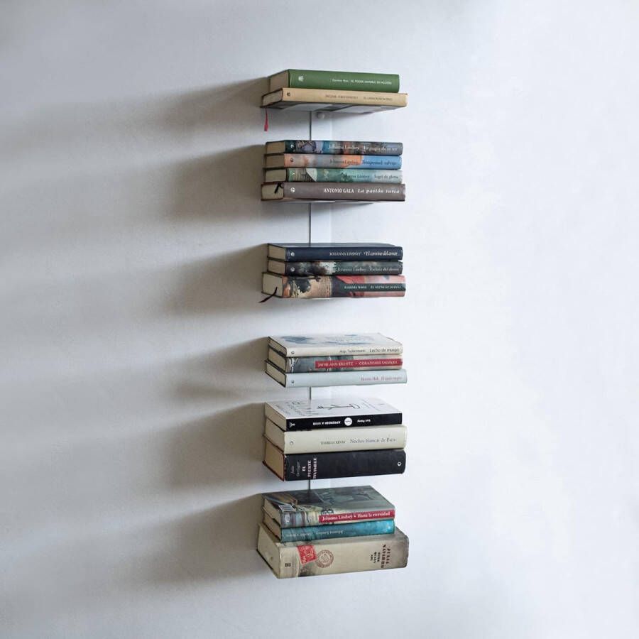 Set 2 onzichtbare boekenplankwand 35 cm Wandplank wit metaal met 3 zwevende planken voor boeken Plankenwand voor wanddecoratie woonkamer keuken of boekenkast klein voor op kantoor (2 wit)