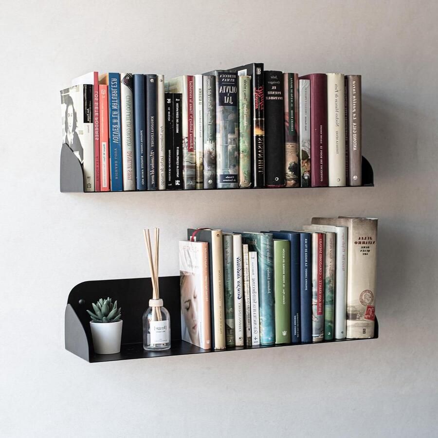 Set 2 Wandplanken Zwart Wandrek voor Kamer Decoratie 2 Stuks Zwart