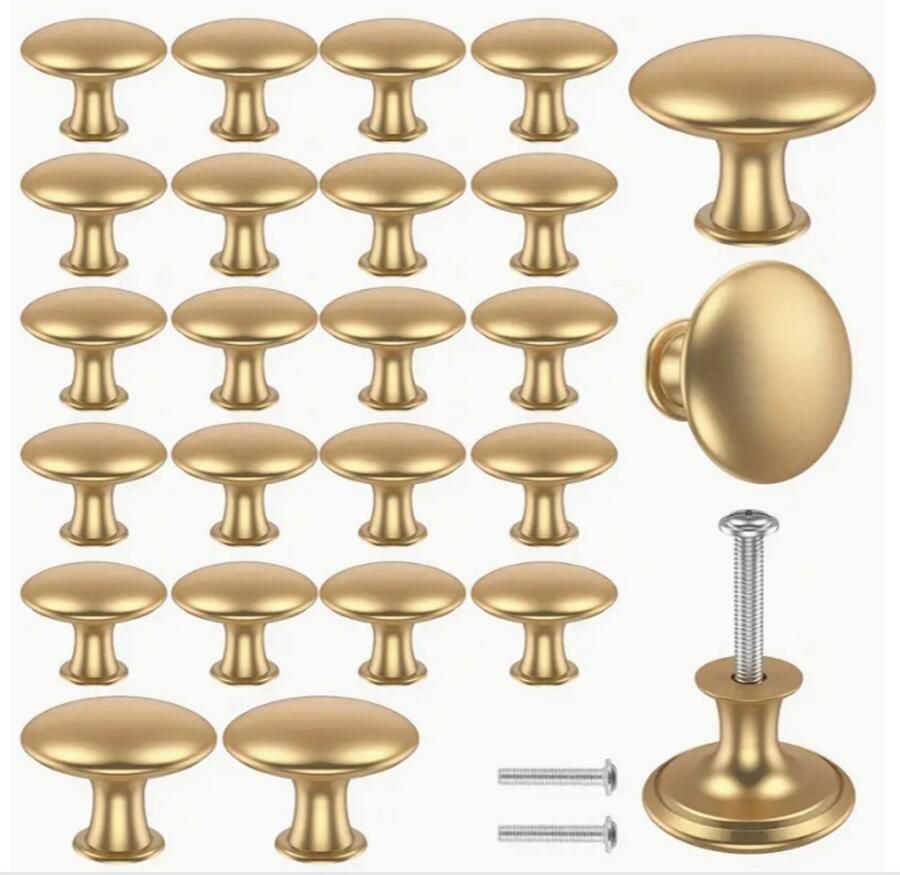 Set 20 Kastknoppen Goud Rond 3 cm x 2 cm Incl. schroeven Keukenkast Knopjes Kastgrepen Meubelgrepen Luxe Ladegrepen Modern Design Hoge Kwaliteit Interieur Deurknoppen