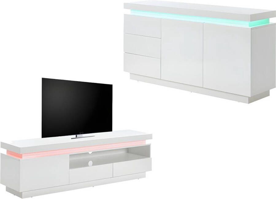 Set Buffetkast en Tv-meubel Witgelakt Lichtrijke woonkamer EMERSON II L 165 cm x H 75 cm x D 40 cm