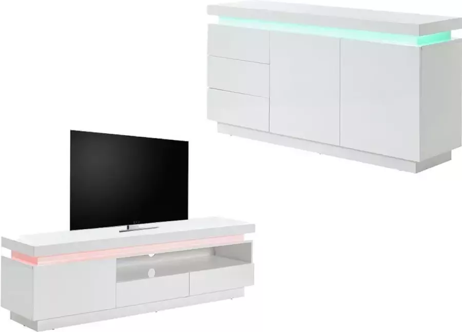 Set Buffetkast en Tv-meubel Witgelakt Lichtrijke woonkamer EMERSON II L 165 cm x H 75 cm x D 40 cm