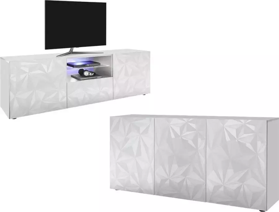 Vente-unique Set buffetkast + TV-meubel ERIS Witgelakt L 181 cm x H 84 cm x D 43 cm