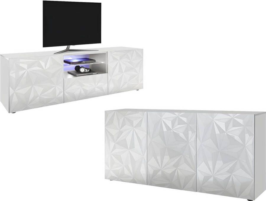 Set buffetkast + TV-meubel ERIS Witgelakt L 181 cm x H 84 cm x D 43 cm