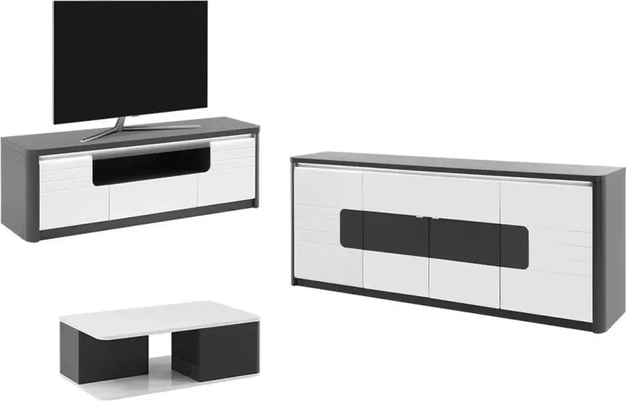 Set buffetkast + TV meubel + salontafel PERCEPTION Grijs en wit L 220.2 cm x H 90 cm x D 60 cm