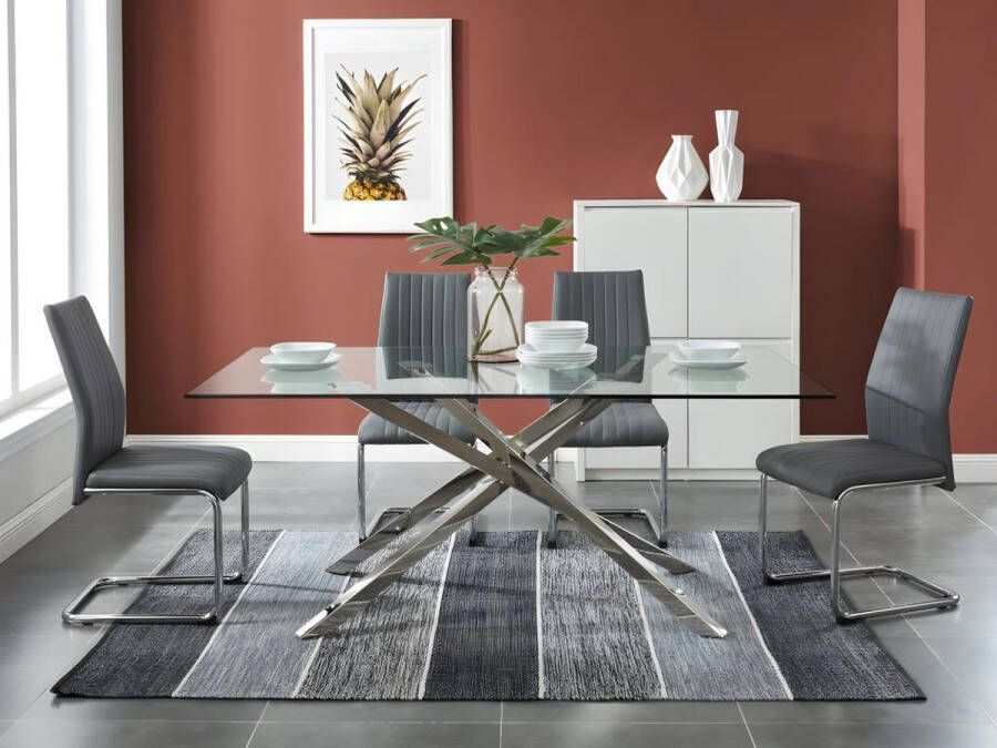 Set eetkamer: Tafel GLENDA + 4 stoelen MAXINE Glas & antraciet L 180 cm x H 75 cm x D 100 cm