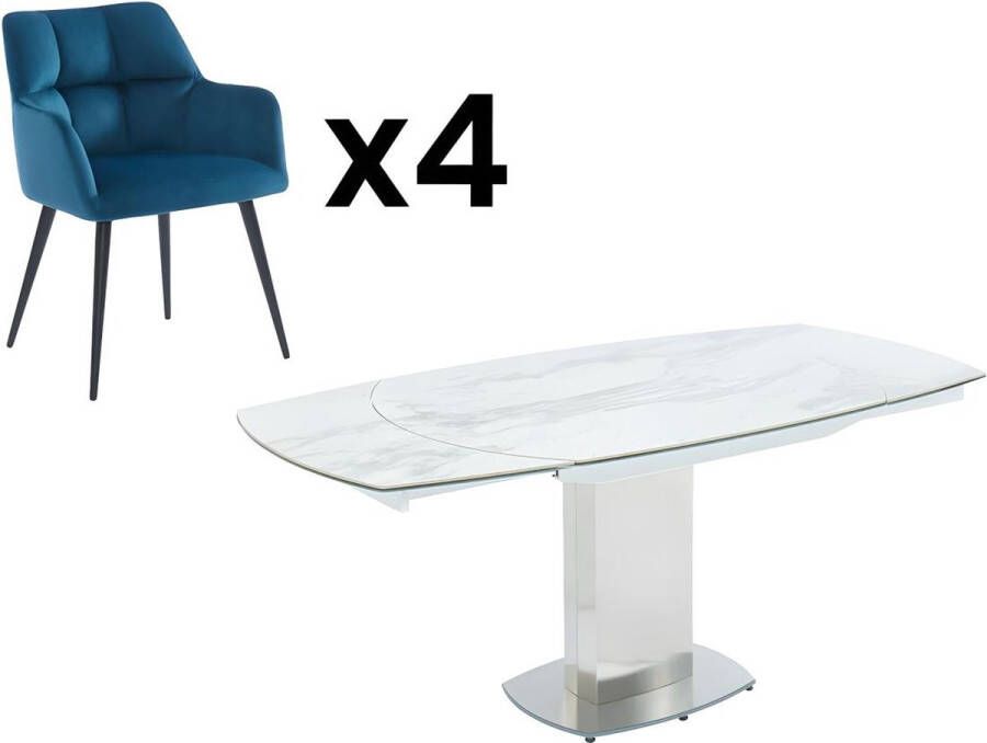 Set eetkamer: Tafel TALICIA + 4 stoelen PEGA Wit & blauw L 180 cm x H 75 cm x D 90 cm