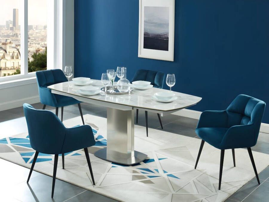 Set eetkamer: Tafel TALICIA + 4 stoelen PEGA Wit & blauw L 180 cm x H 75 cm x D 90 cm