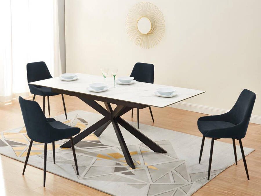 Vente-unique Set eettafel ALBINA + 4 stoelen MASURIE Wit & zwart L 200 cm x H 76 cm x D 90 cm - Foto 2