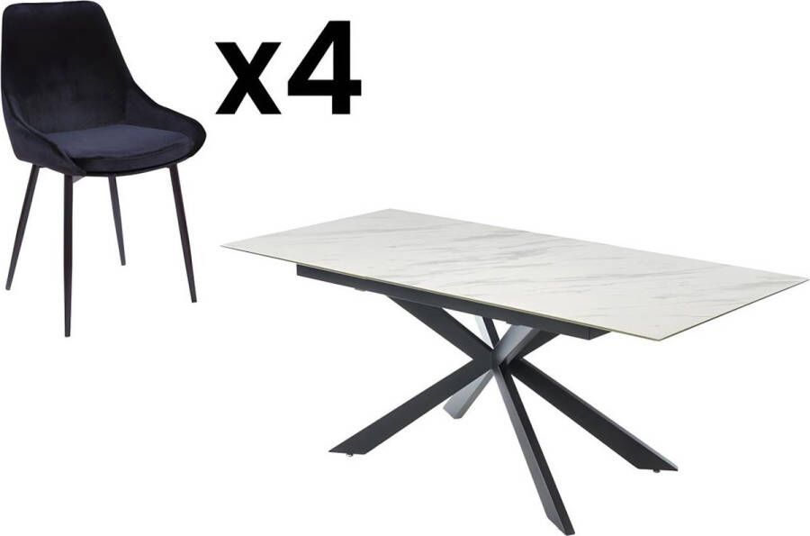 Vente-unique Set eettafel ALBINA + 4 stoelen MASURIE Wit & zwart L 200 cm x H 76 cm x D 90 cm