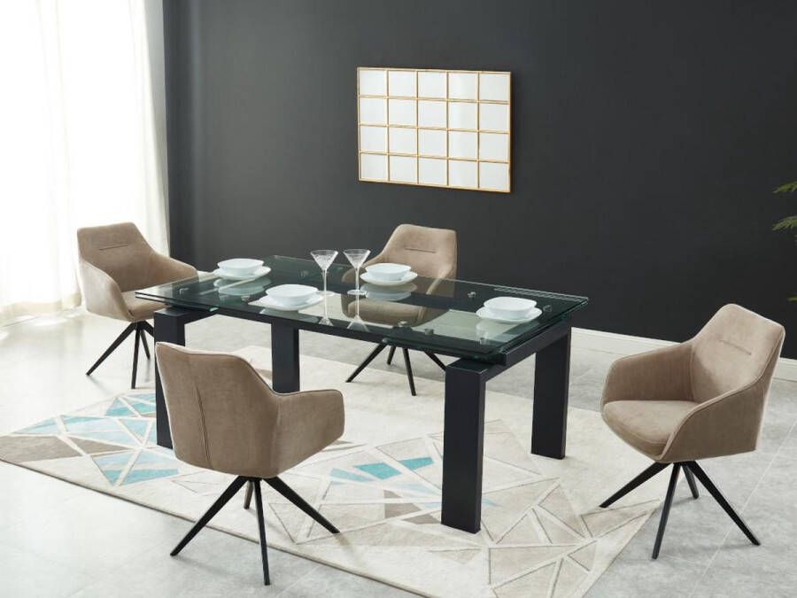 Set eettafel LUBANA + 4 stoelen MUSE Zwart & beige L 270 cm x H 83 cm x D 100 cm