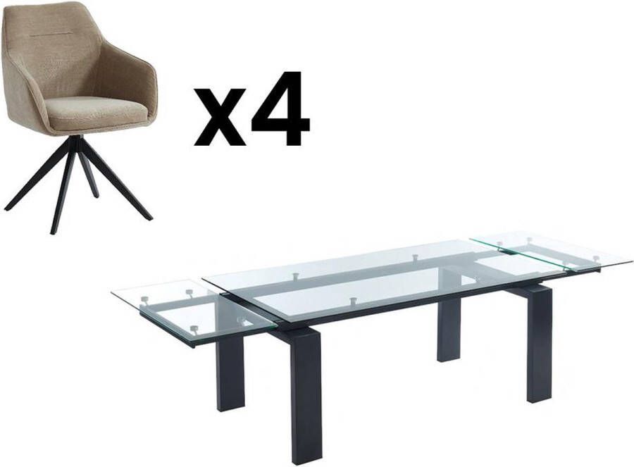 Vente-unique Set eettafel LUBANA + 4 stoelen MUSE Zwart & beige L 270 cm x H 83 cm x D 100 cm