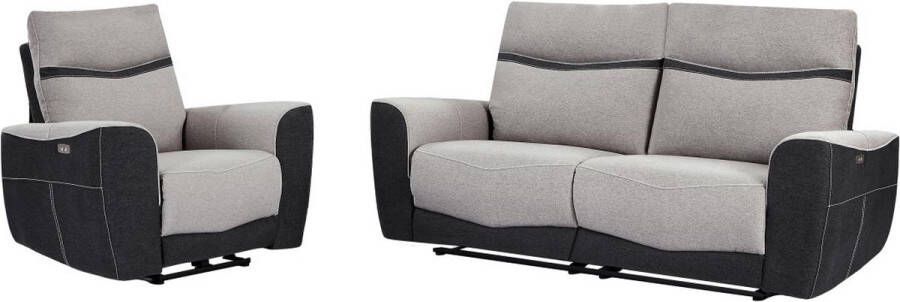 Vente-unique Set elektrische relax-driezitsbank en -fauteuil van grijze en antracietkleurige stof DAMON L 208 cm x H 102 cm x D 90 cm