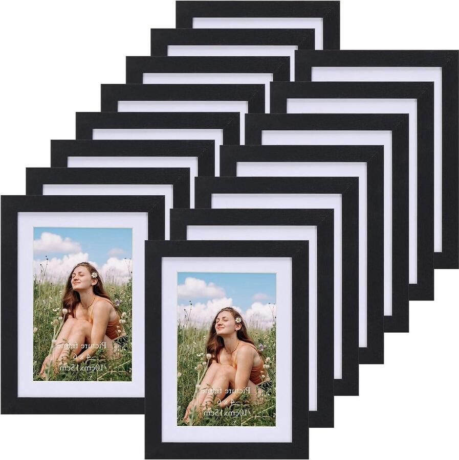 Set fotolijsten karton 10x15 cm Set van 15 Zwart Muur of tafel Zonder doos