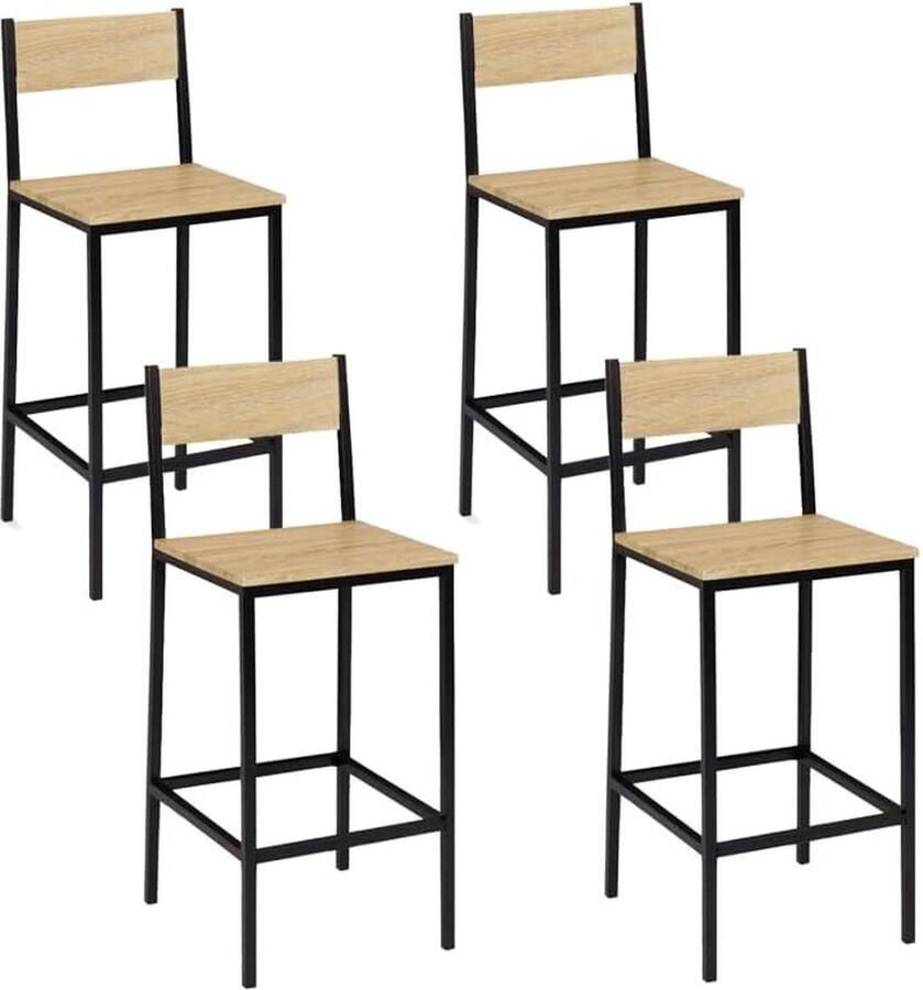 Set met 4 barkrukken Detroit met rugleuning keukenstoel industrieel design