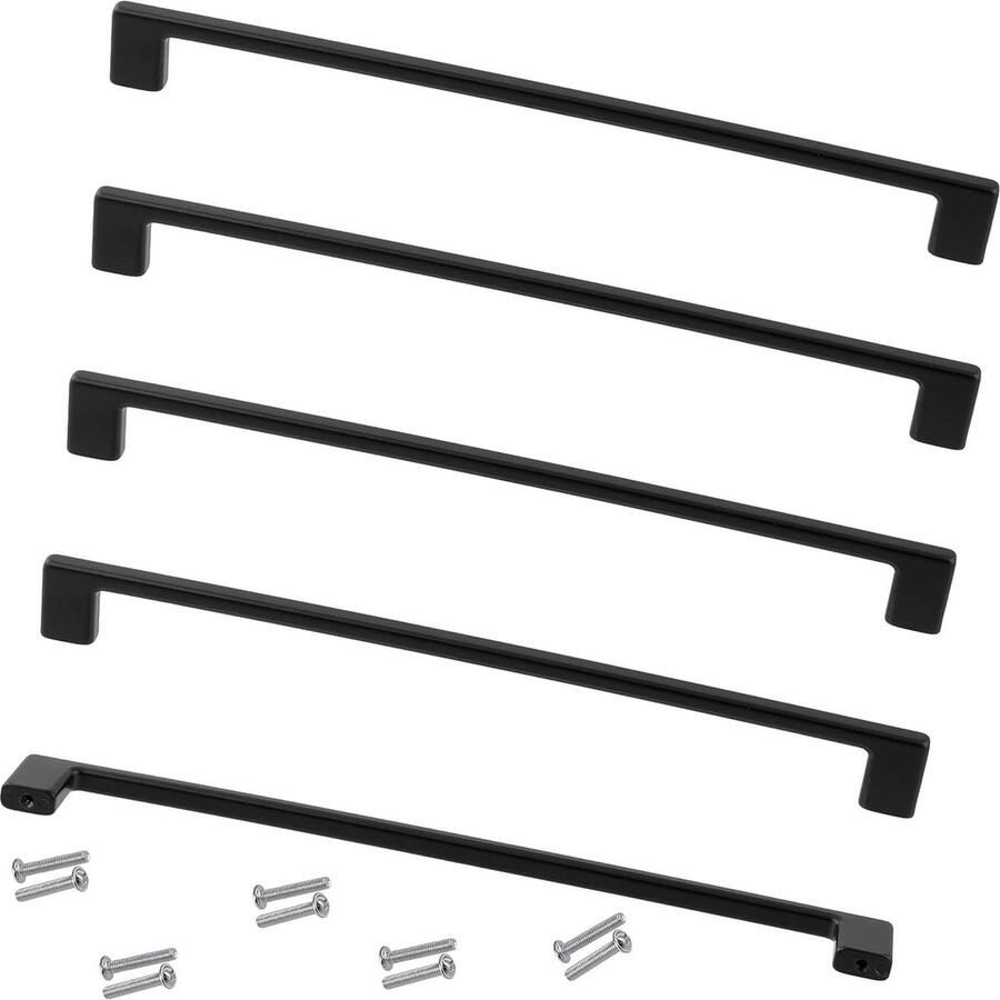 Set met 5 meubelgrepen wielbasis 224 mm deuren kast lade interieur keuken woonkamer montage van metaal matzwart oppervlak cabinet handle black