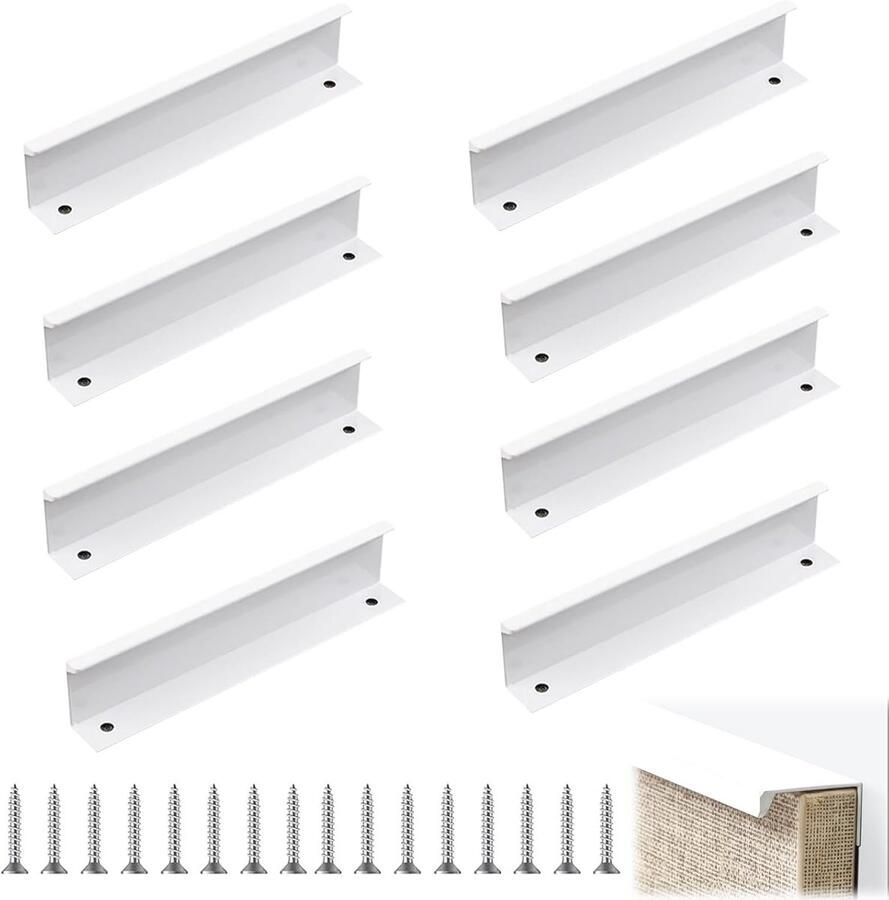 Set meubelgrepen onzichtbaar 8 stuks wit aluminium 150 mm