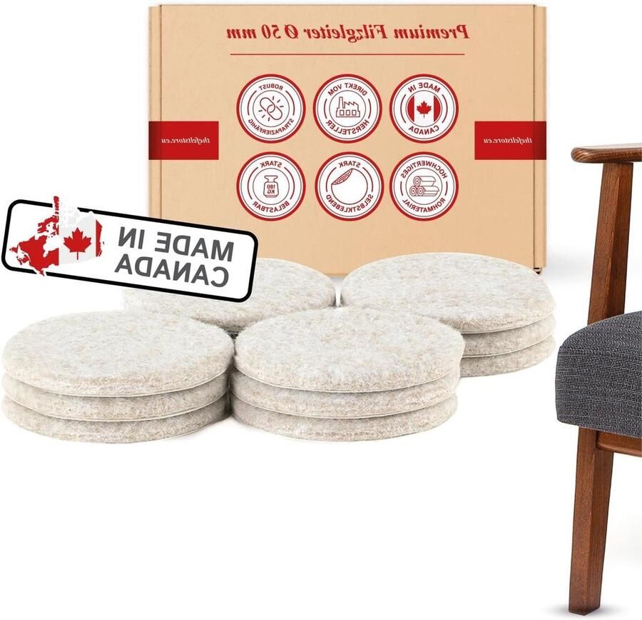 Set of 12 Light Brown Round Felt Glides for Furniture For Table Legs Chair Legs and Chairs Made in Canada