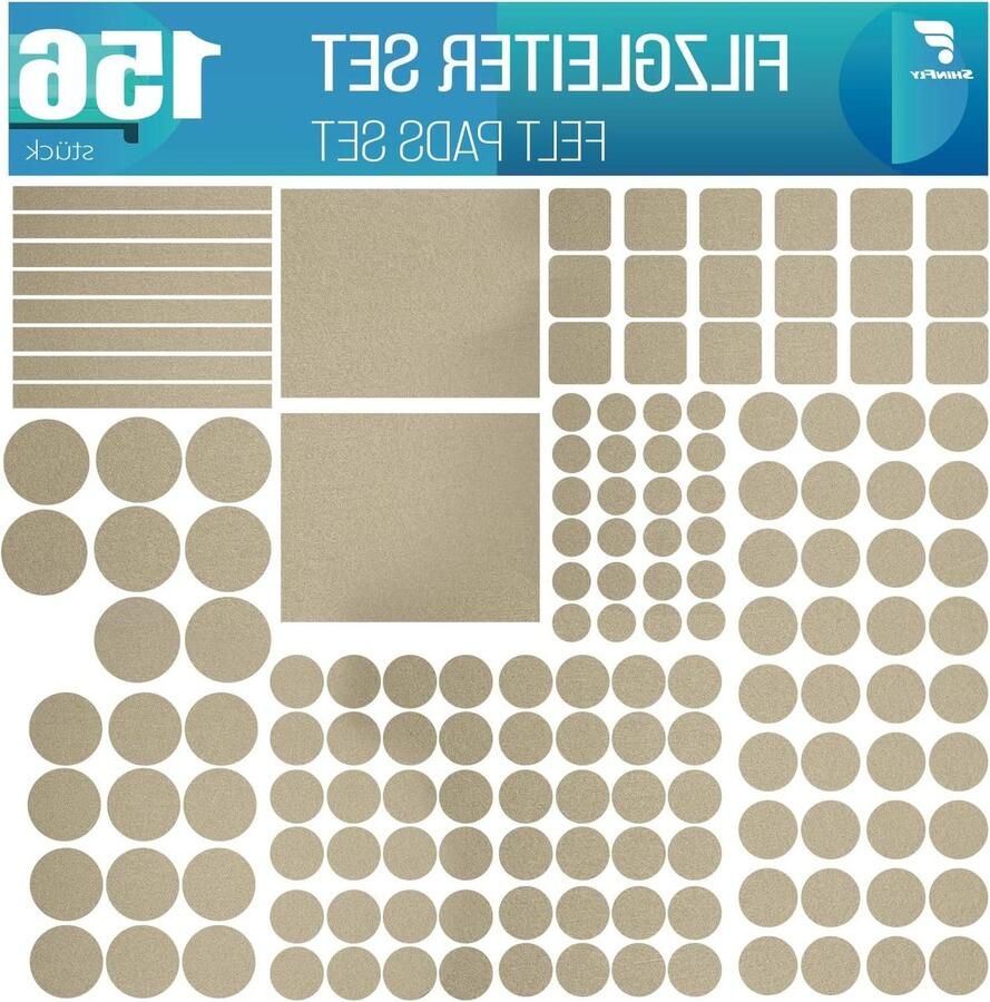 156 Self-Adhesive Felt Glides for Furniture and Chairs Round and Square 3 mm Thick Beige Non-Slip Heavy Furniture