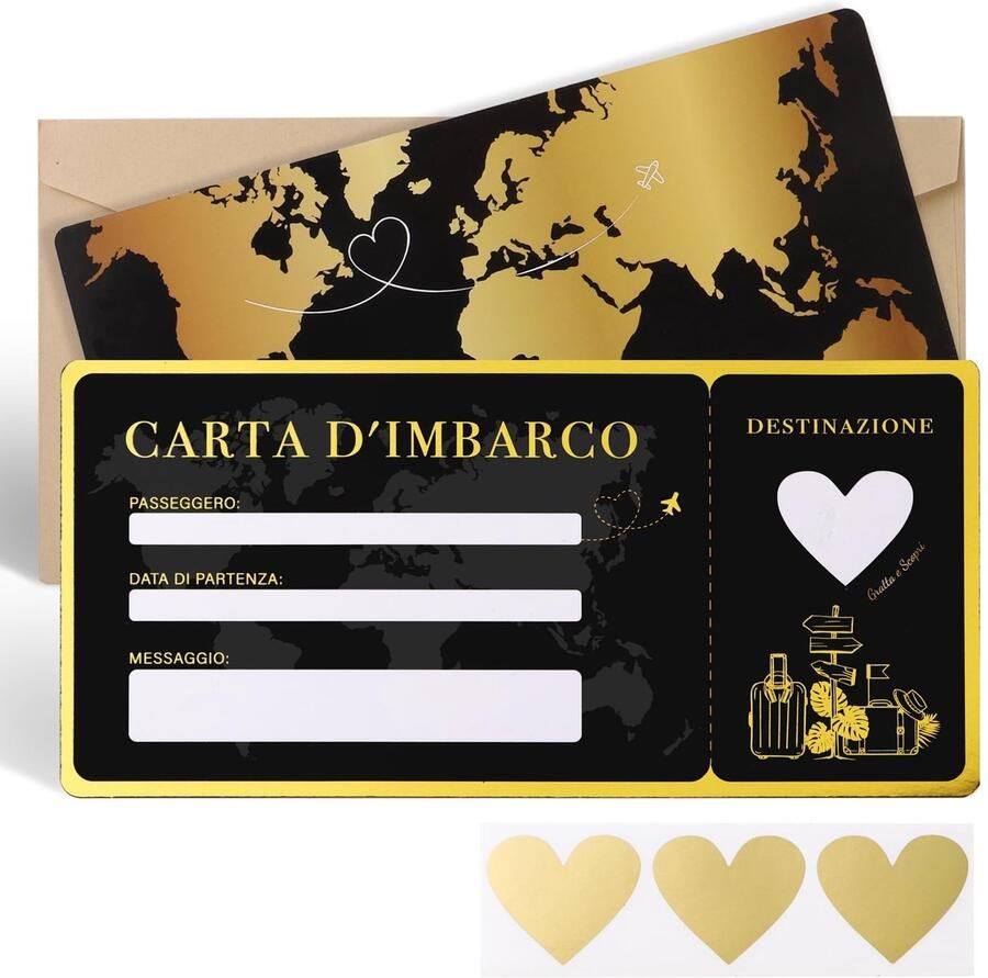 Set of 2 Boarding Passes Customizable in Italian with Envelope