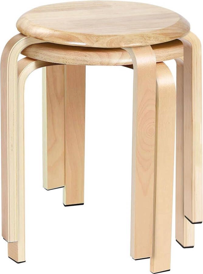 Set of 2 Dining Room Stools Wooden Stacking Chairs with Non-Slip Mat Stacking Stools for Classroom Kitchen Dining or Home Pub Area Natural