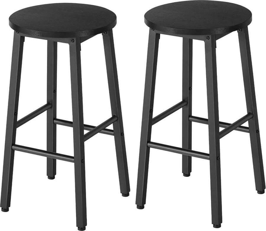 Set of 2 Kitchen Bar Stools 64 cm High for Dining Room Robust and Stable Industrial Style Black EBB07BY01G1