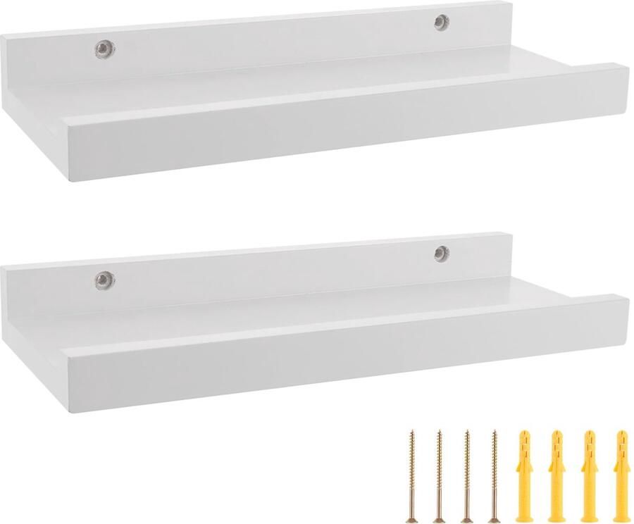 Set of 2 U Shape Wall Shelves White Floating Shelf Floating Shelves for Decoration Living Room Bedroom Office Wall Shelf White