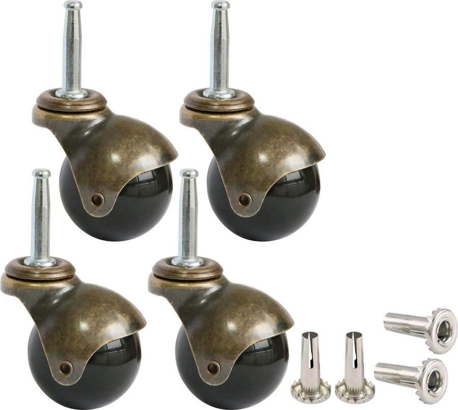 Set of 4 2 Ball Casters Wheels with Socket Casters for Furniture Casters Set of 4 Antique Copper Gold Ball Caster with 5 16 x 1-1 2 (8 x 38mm) Mounting Stem Sleeve Socket Insert Replacement for Sofa Chair Cabinet