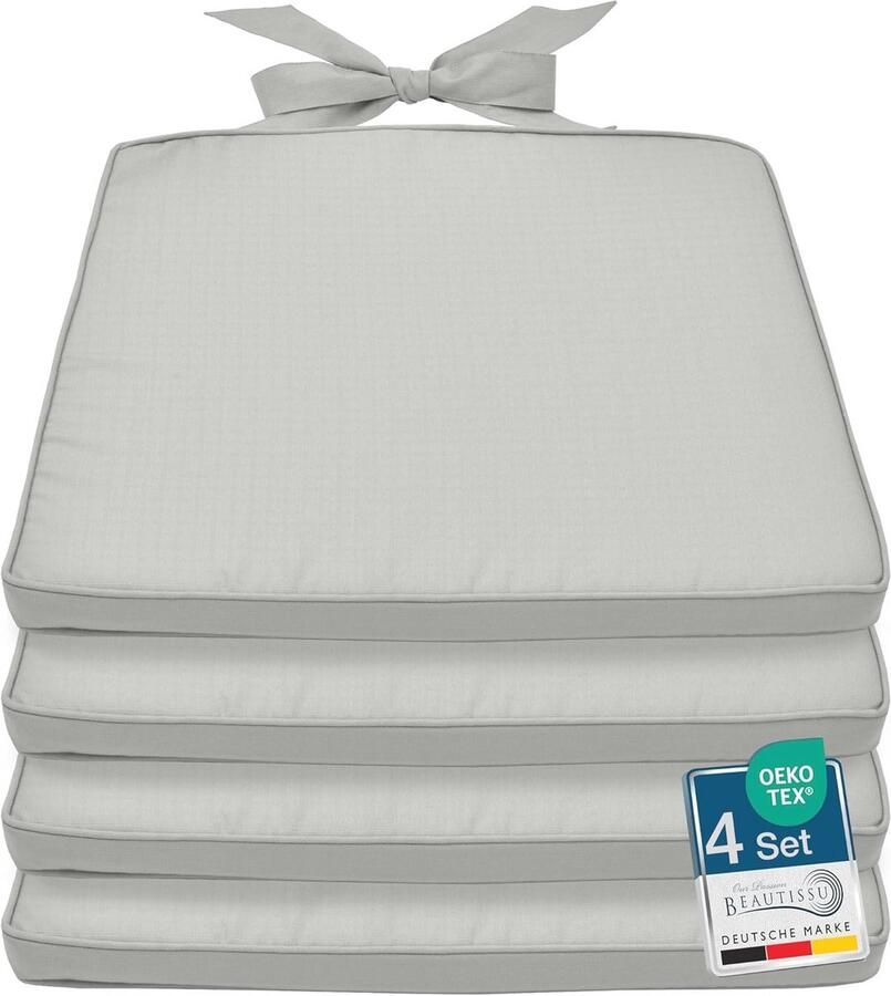 Set of 4 Chair Cushions 40 x 45 cm Outdoor Garden Trapezoidal Cushion Light Grey