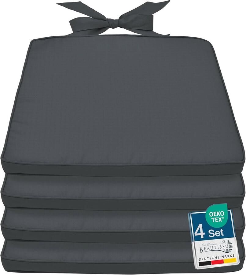 Set of 4 Chair Cushions 40 x 45 cm Seat Cushion for Garden Chair Cushions for Rattan Chairs Outdoor Seat Cushion Trapezoidal Chair Cushion Graphite Grey