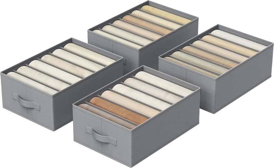 Set of 4 Drawer Organisers with 6 Compartments Folding Wardrobe Organisers Trousers Clothes Organization Dove Grey 42 x 30 x 17 cm