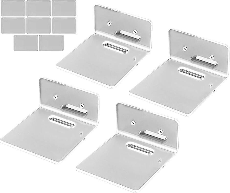 Set of 4 L Shape Router Stand Floating Self-Adhesive Wall Shelves Small Hanging Transparent Display Shelf for Wall No Drilling Corner Rack for Bedroom Kitchen Home and On