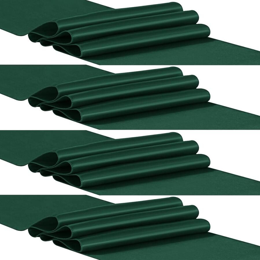 Set of 4 Satin Table Runner 30x274cm Long Bright Silk Smooth Fabric Reusable Washable Table Runner for Wedding Banquet Party Decoration Dark Green