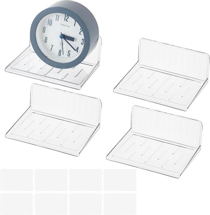 Set of 4 Small Floating Shelves Acrylic Wall Shelf Adhesive Floating Shelves Wall Mounted Invisible Shelves for Bedrooms Speakers