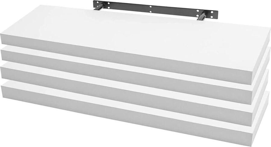 Set of 4 White Floating Wall Shelves for Decoration Made of MDF Wood 30 x 23 x 3.8 cm