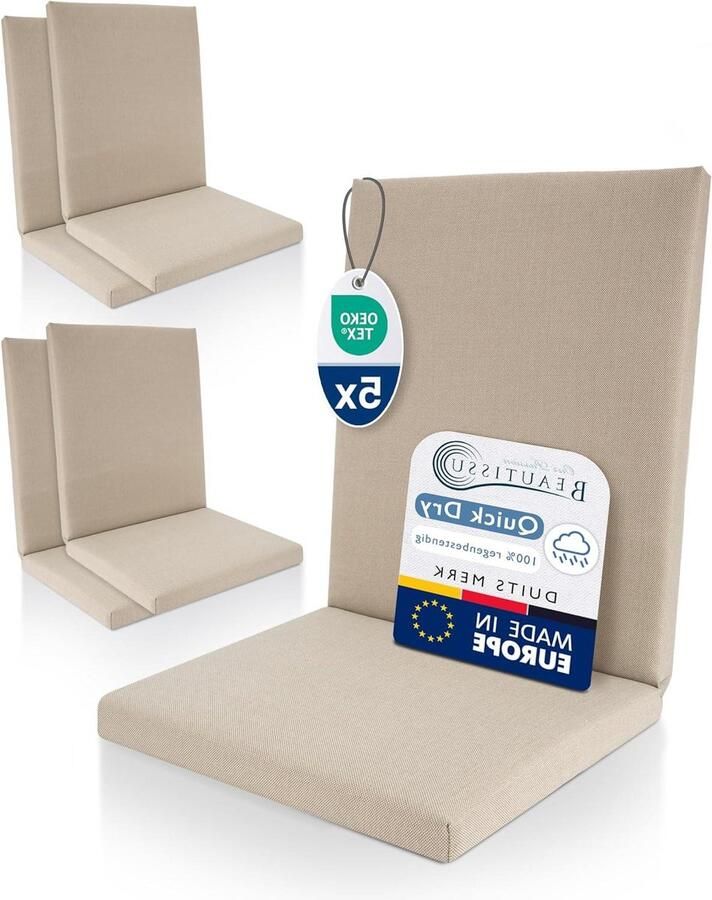 Set of 5 Premium Low Backrest Seat Cushions 100% Waterproof 100x50cm UV Resistant Comfortable Anti-Slip Washable Back Cushion for Garden Chair Quick Dry Cushion for Garden Furniture