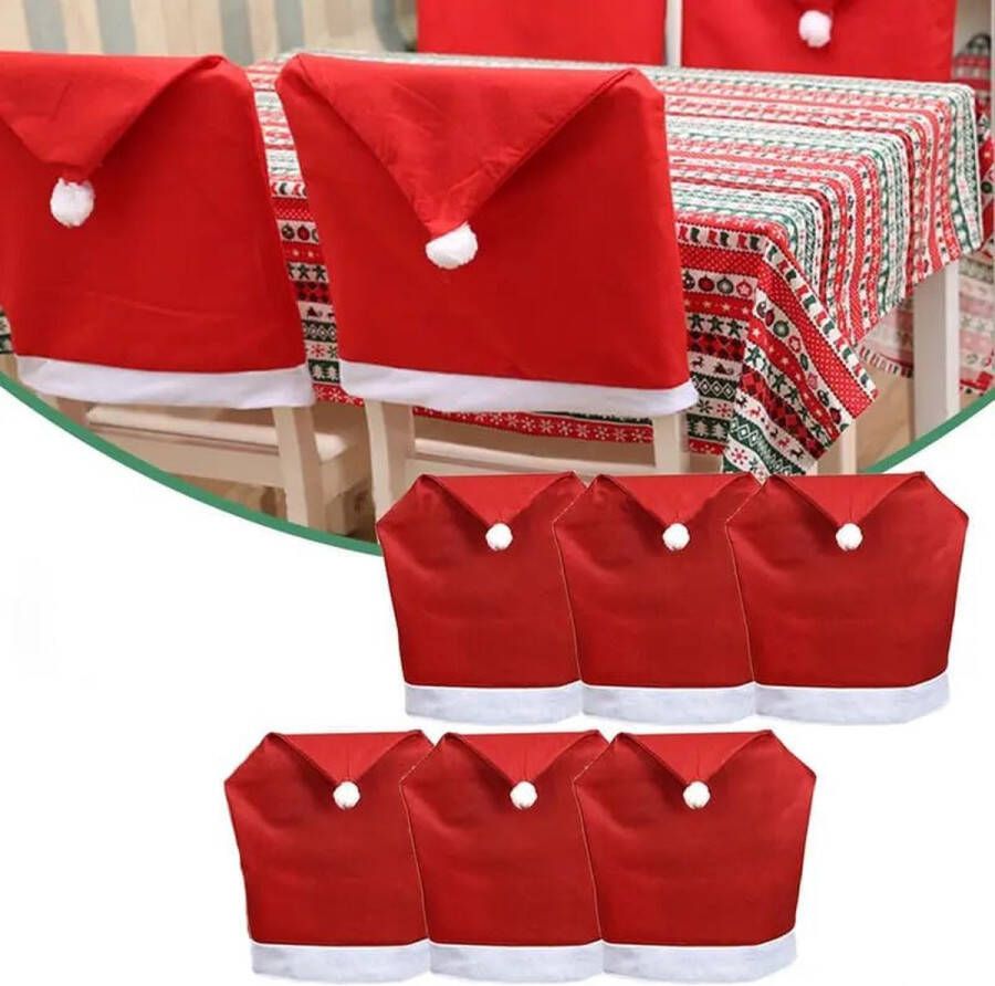 Set of 6 Christmas Chair Covers Red Santa Hat Chair Back Cover for Christmas Dining Room Restaurant Non-Woven Fabrics Christmas Party Chair Covers Decor