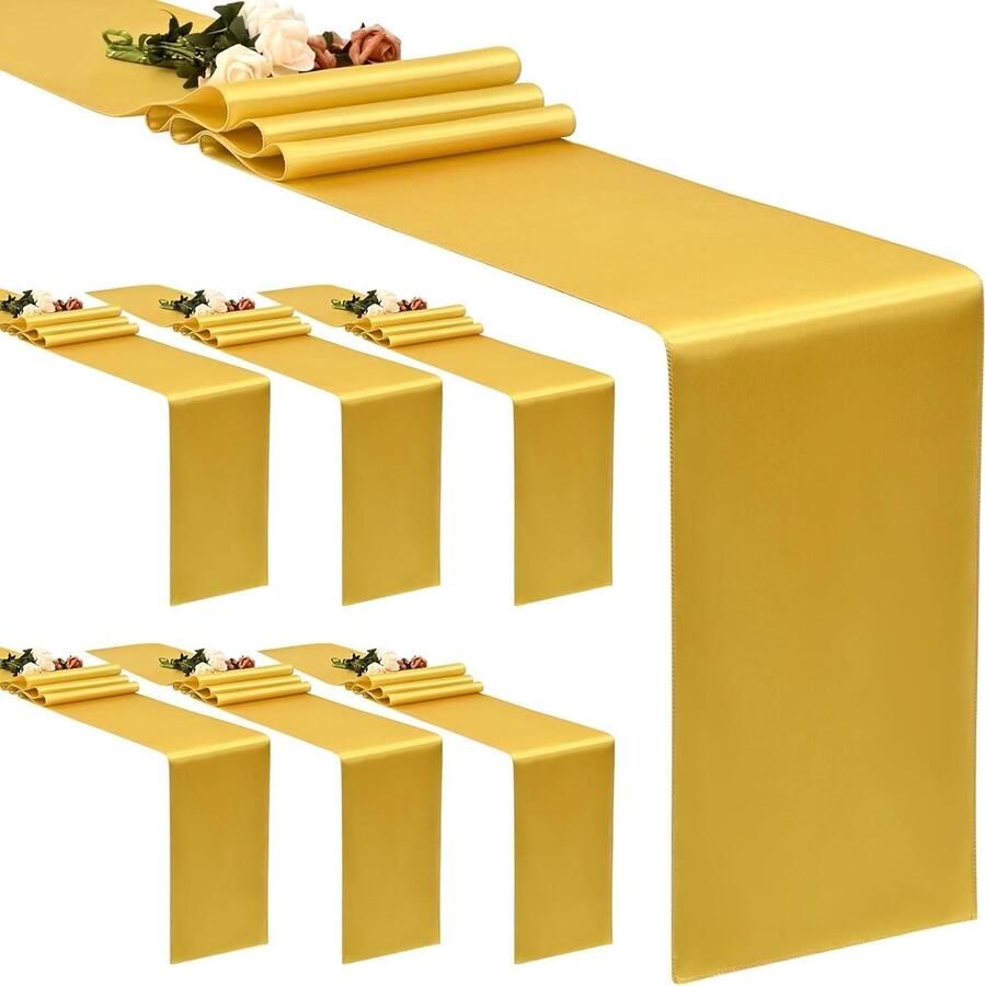 Set of 6 Gold Satin Table Runner 30x183cm Long Silk Table Runner for Wedding Party Birthday Banquet Table Decoration