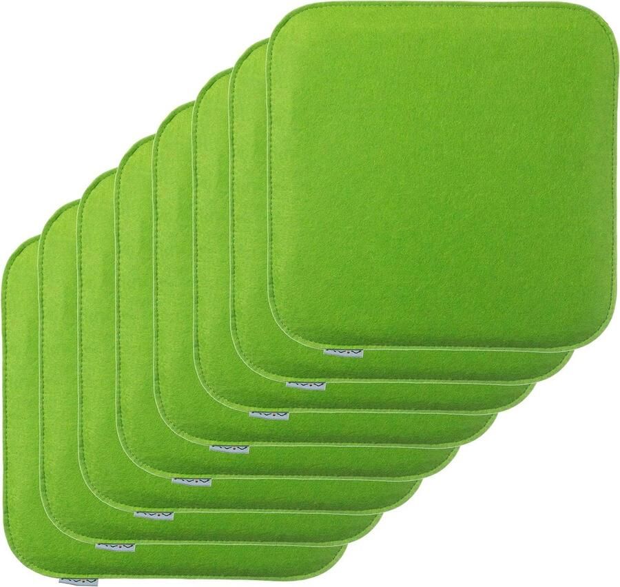 Set of 8 Felt Seat Cushions 35 x 35 x 2 cm Green Durable Chair Cushions for Indoor and Outdoor Use