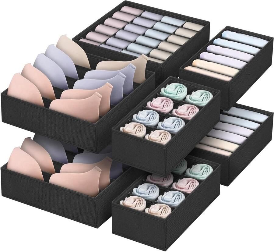 Set of 8 Foldable Fabric Drawer Organisers for Underwear Washable Grey Storage System for Baby Clothes Bras Socks and Ties