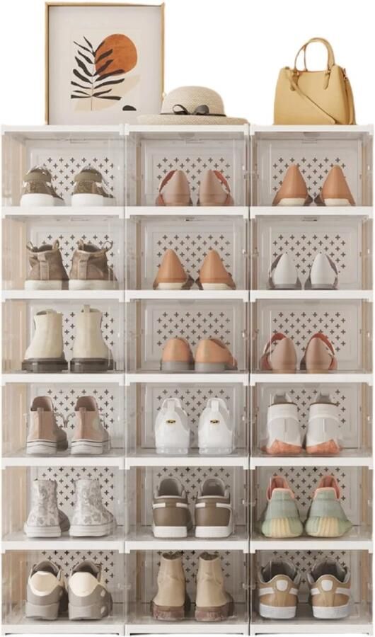 Set schoenkast geïntegreerde schoenorganisator 18 dozen ruimtebesparing 35 5 cm x 25 5 cm x 105 cm